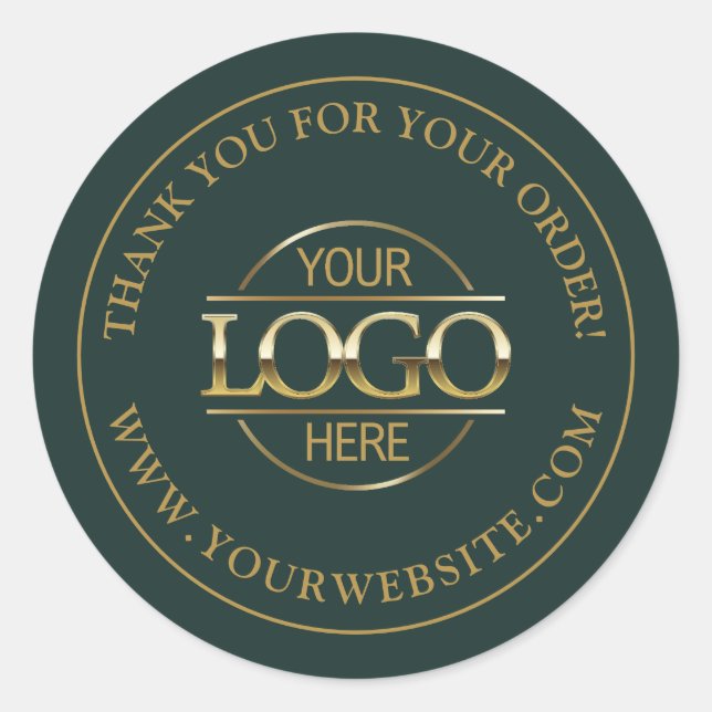 Custom Busines Logo Promotional Dark Green & Gold Classic Round Sticker (Front)