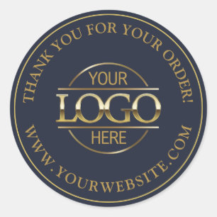 Custom Busines Logo Promotional Navy Blue and Gold Classic Round Sticker