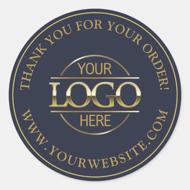 Custom Busines Logo Promotional Navy Blue and Gold Classic Round Sticker (Front)