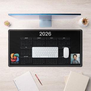 Custom Business 2026 Calendar Company Logo Black Desk Mat