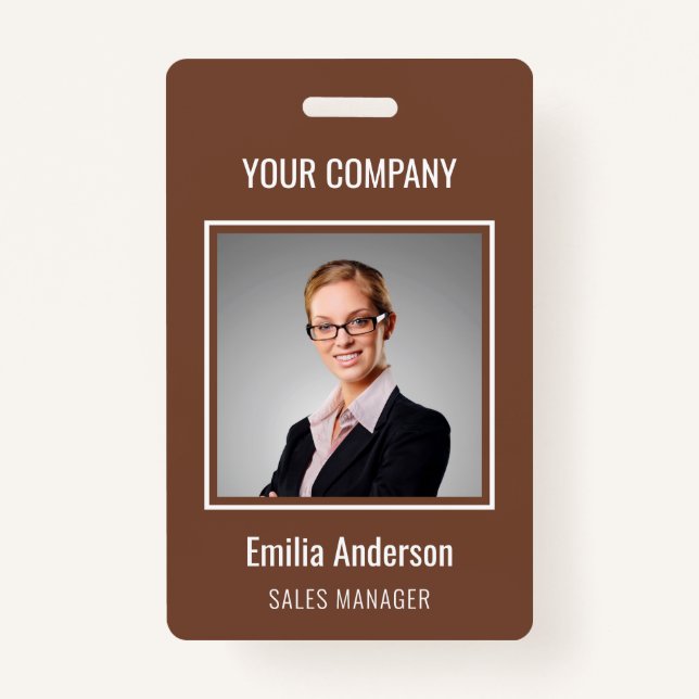Custom Business Basic Employee Name Photo Brown ID Badge (Front)