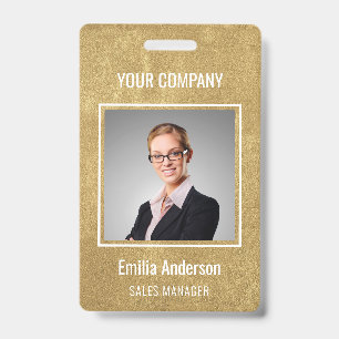 Custom Business Basic Employee Name Photo Gold ID Badge