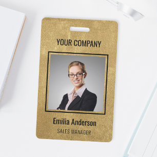 Custom Business Basic Employee Name Photo Gold ID Badge