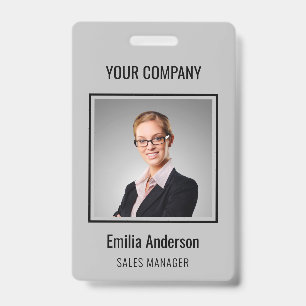 Custom Business Basic Employee Name Photo Grey ID Badge