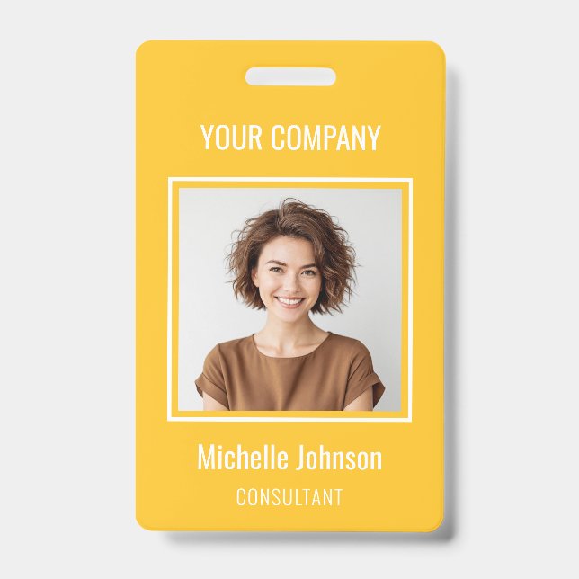Custom Business Basic Simple Employee Name Photo ID Badge (Front)