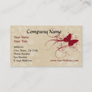 Custom Business Card, Red Cream Butterfly Design Card