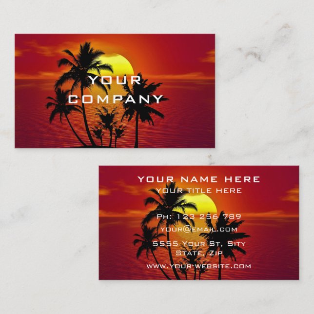 Custom Business Card Tropical Island Sea Sunset (Front/Back)