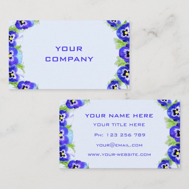 Custom Business Cards Example with Violets Flowers (Front/Back)