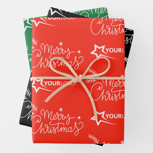 Custom Business Company Logo Christmas Elegant Wrapping Paper Sheet (In situ)