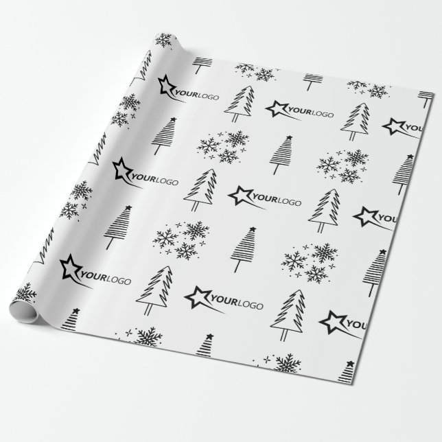 Custom Business Company Logo Christmas Gift White Wrapping Paper (Unrolled)
