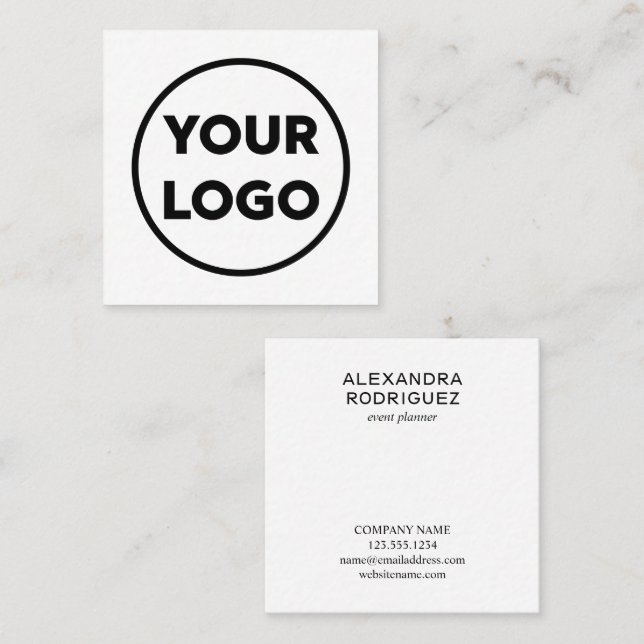Custom Business Company Logo Long Name Minimal Square Business Card (Front/Back)