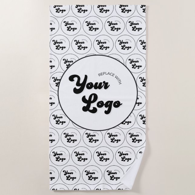 Custom Business Company Logo Pattern Black & White Beach Towel (Front)