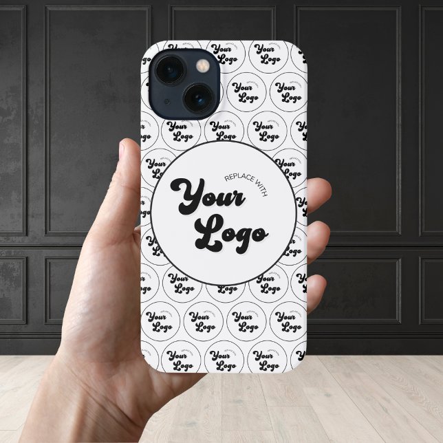 Custom Business Company Logo Pattern Black & White iPhone Case (Creator Uploaded)