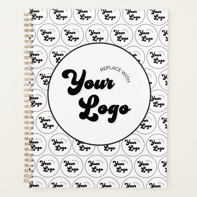 Custom Business Company Logo Pattern Black & White Planner (Front)
