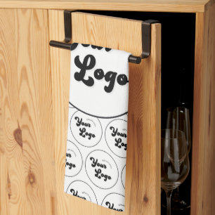 Custom Business Company Logo Pattern Black & White Tea Towel