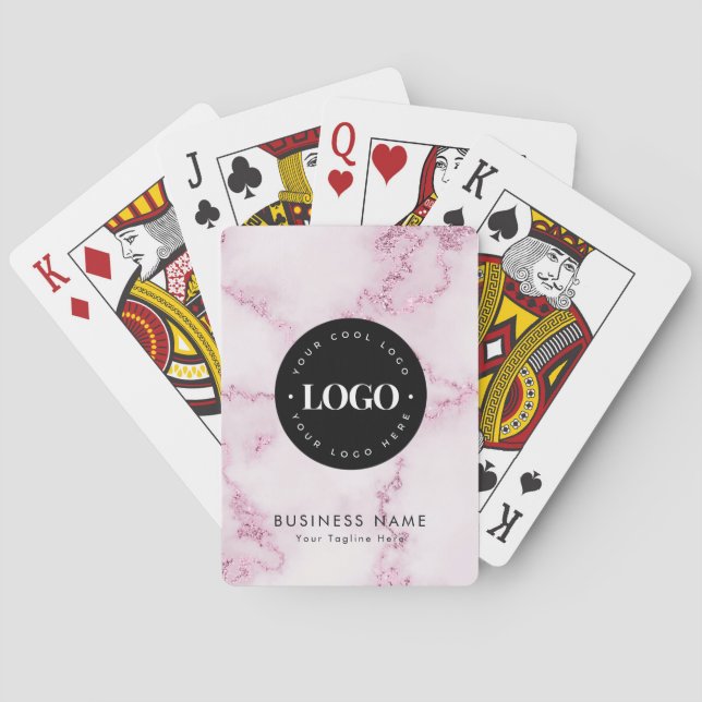 Custom Business Company Logo Pink Glitter Marble Playing Cards (Back)