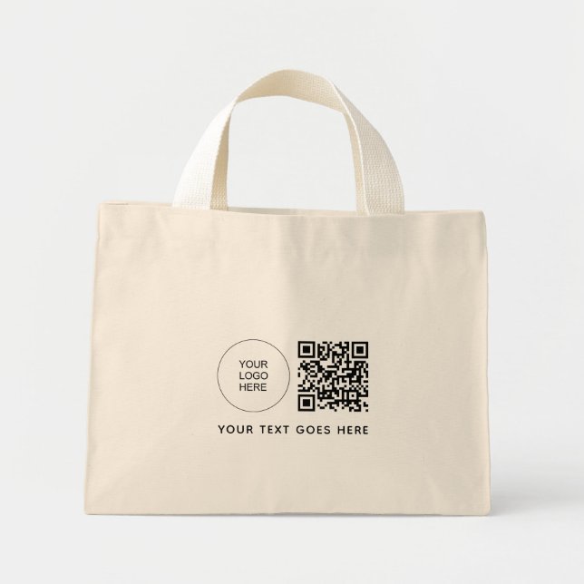 Custom Business Company Logo QR Code Barcode Mini Tote Bag (Front)