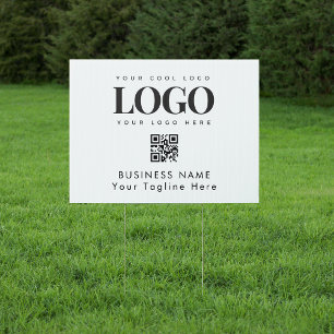 Custom Business Company Logo & Qr Code Minimalist Garden Sign