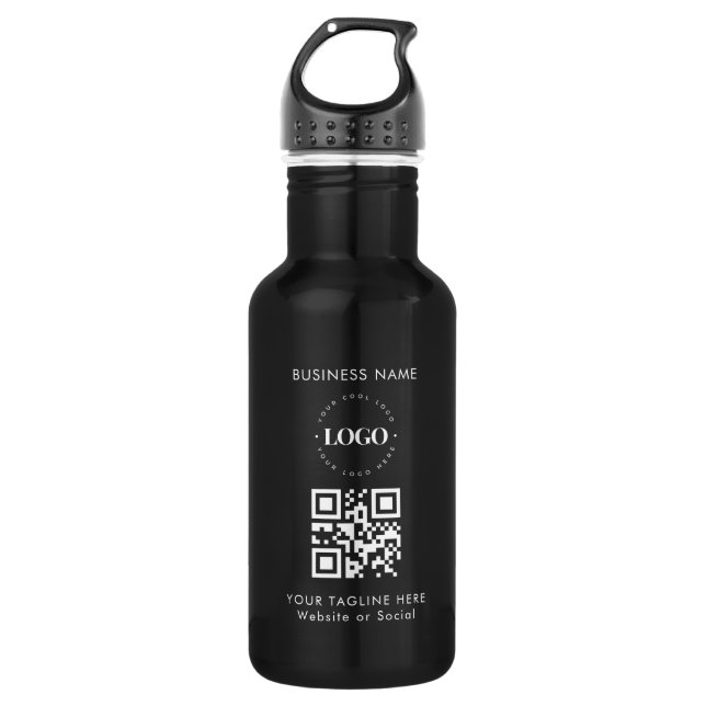 Custom Business Company Logo QR Code & Text Simple 532 Ml Water Bottle (Front)