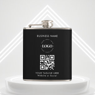 Custom Business Company Logo QR Code & Text Simple Hip Flask