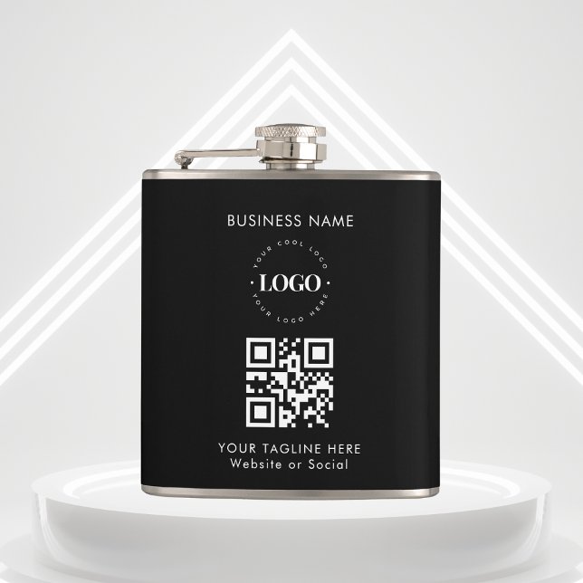 Custom Business Company Logo QR Code & Text Simple Hip Flask (Creator Uploaded)
