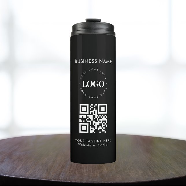 Custom Business Company Logo QR Code & Text Simple Thermal Tumbler (Creator Uploaded)