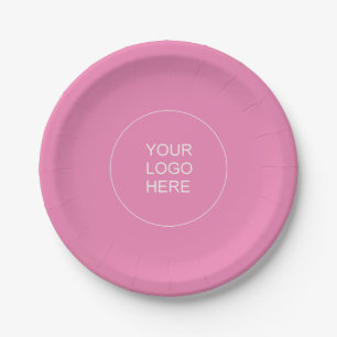 Custom Business Company Logo Text Template Pink Paper Plate