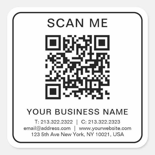 Custom Business Company QR Code Info White Simple Square Sticker (Front)