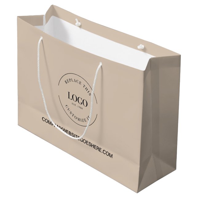 Custom Business Company website Your Logo Beige Large Gift Bag (Front Angled)