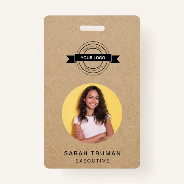 Custom Business Employee Card Rustic Craft  ID Badge (Front)