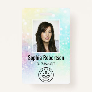 Custom Business Employee Photo Bar Code Glitter ID Badge