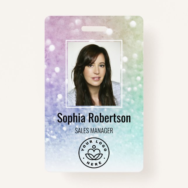 Custom Business Employee Photo Bar Code Glitter ID Badge (Front)