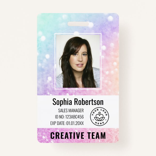 Custom Business Employee Photo Bar Code Glitter ID Badge (Front)