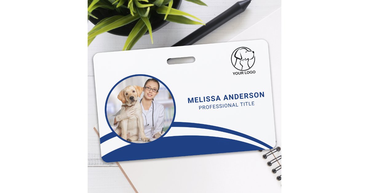 Custom Business Employee Photo Bar Code Logo Name ID Badge | Zazzle