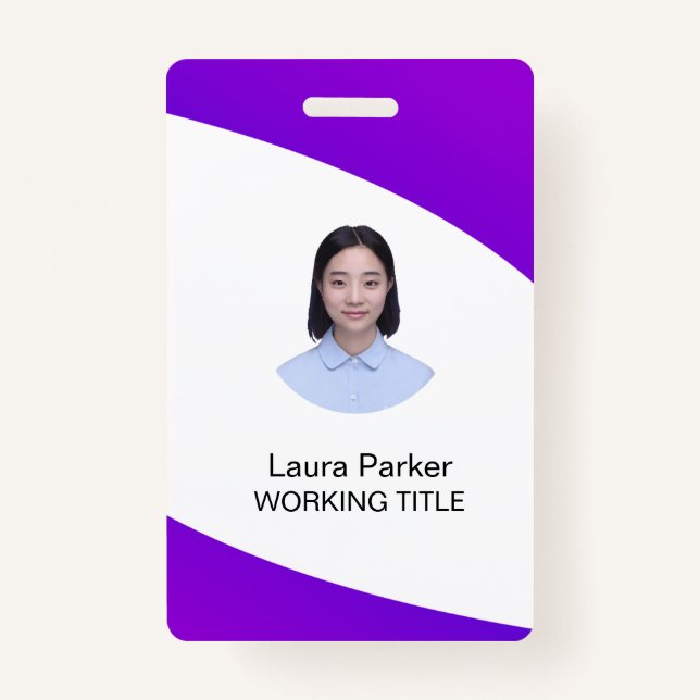 Custom Business Employee Photo Text Purple ID Badge (Front)