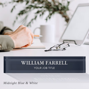 Custom Business Executive Blue White Office Nameplate
