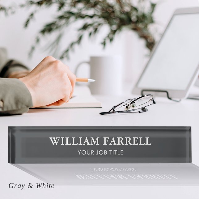 Custom Business Executive Grey White Office Nameplate (Creator Uploaded)