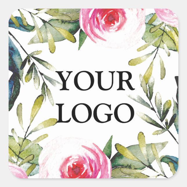 Custom Business Floral Flowers Girly Your Logo Square Sticker (Front)