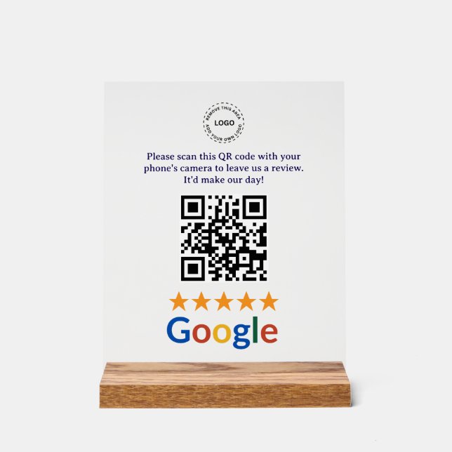 Custom Business Google Reviews QR Code Company Acrylic Sign (Front)