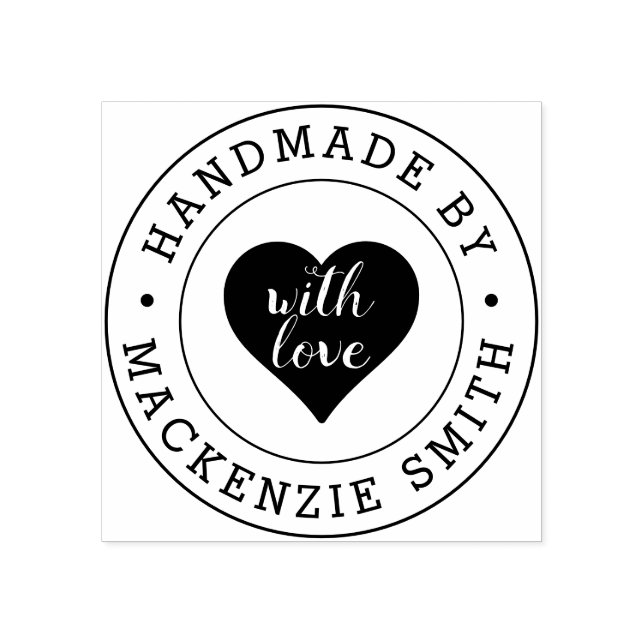 Custom Business Handmade With Love Round Rubber Stamp (Imprint)