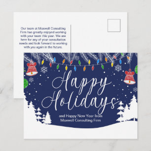 Custom Business Happy Holidays Festive Blue Holiday Postcard