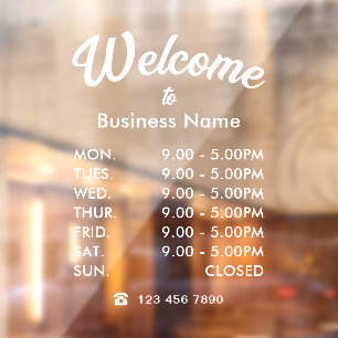 Custom Business Hours  Window Cling