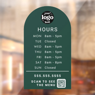 Custom Business Hours With Store Logo And QR Code Window Cling