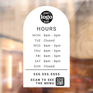 Custom Business Hours With Store Logo And QR Code Window Cling