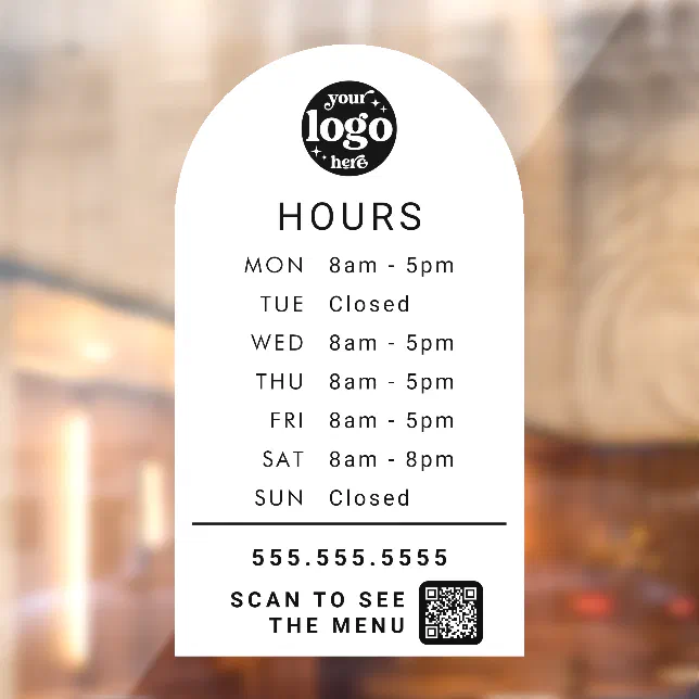 Custom Business Hours With Store Logo And QR Code Window Cling | Zazzle
