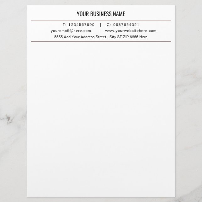 Custom Business Info Text Letterhead Template (Front)