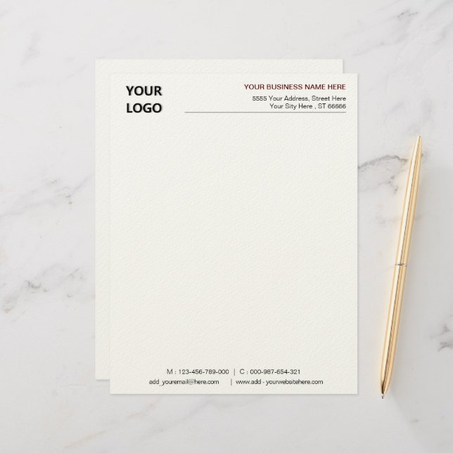 Custom Business Letterhead Template with Logo (Front/Back In Situ)