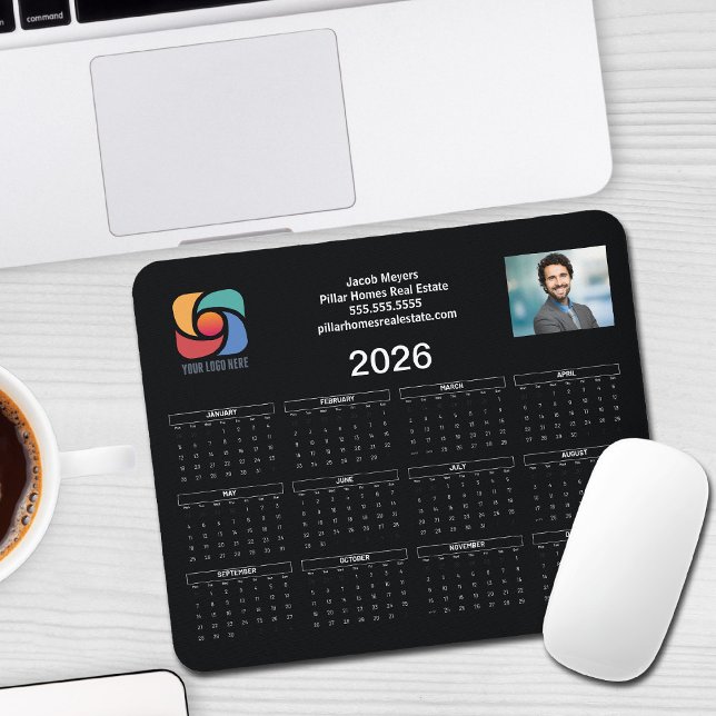 Custom Business Logo 2026 Calendar Black White Mouse Mat (Creator Uploaded)