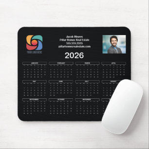 Custom Business Logo 2026 Calendar Black White Mouse Mat