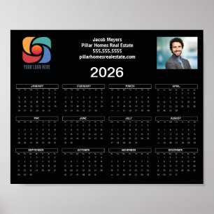 Custom Business Logo 2026 Calendar Black White Poster